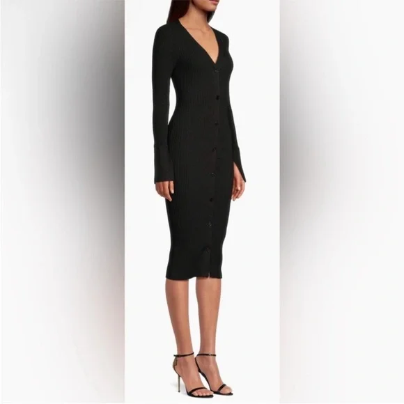 NWOT Reiss Avery Rib Knit Body Con casual Midi-Dress in Black szM